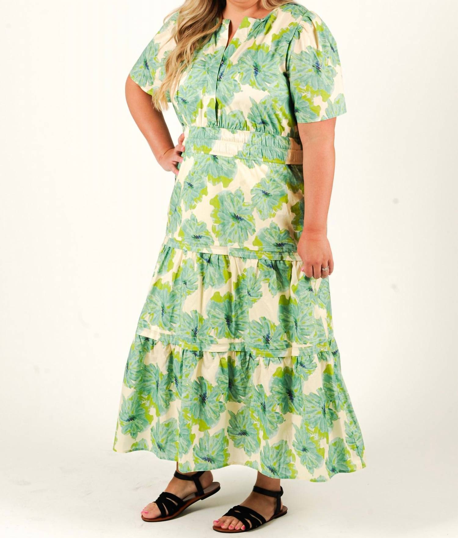 SHE + SKY Springtide Garden Midi Dress - Plus in green - women's dress