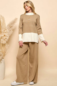 Cezele - Color Block Sweatshirt & Wide Leg Pants Set
