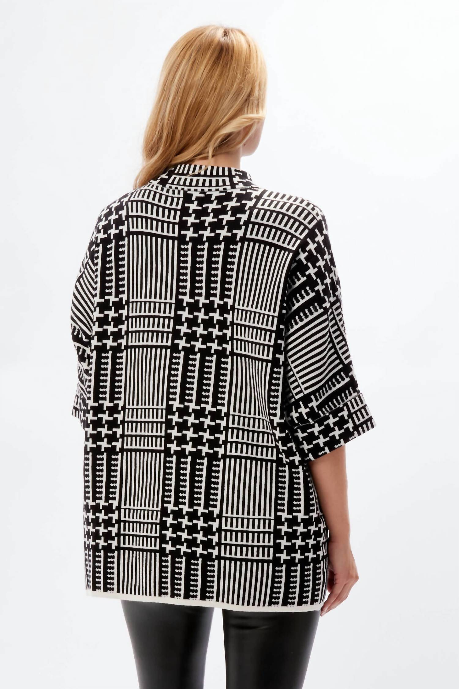 Frank Lyman Abstract Line Print Cardigan in black white - women's cardigan - detail view
