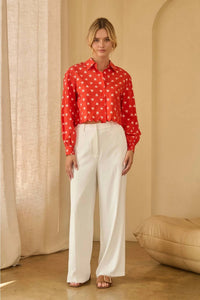 Skies Are Blue - Heart Poplin Scalloped Trim Top