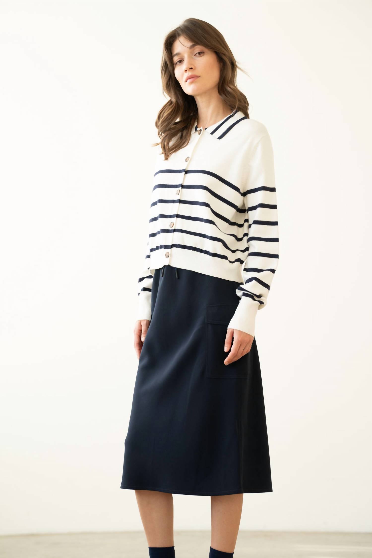 Elle Grey - Elastic Waist Cargo Midi Skirt