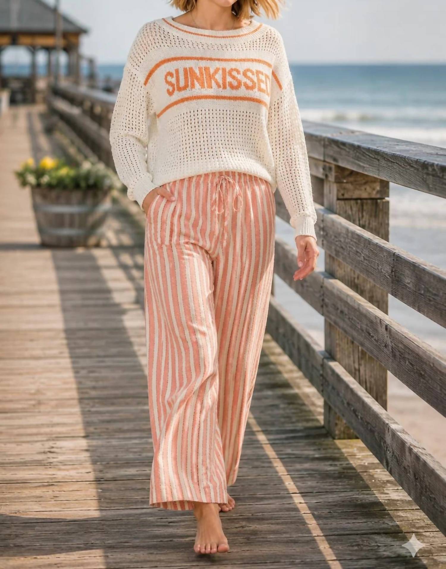 Cozy Casual - Sunkissed Open Knit Sweater