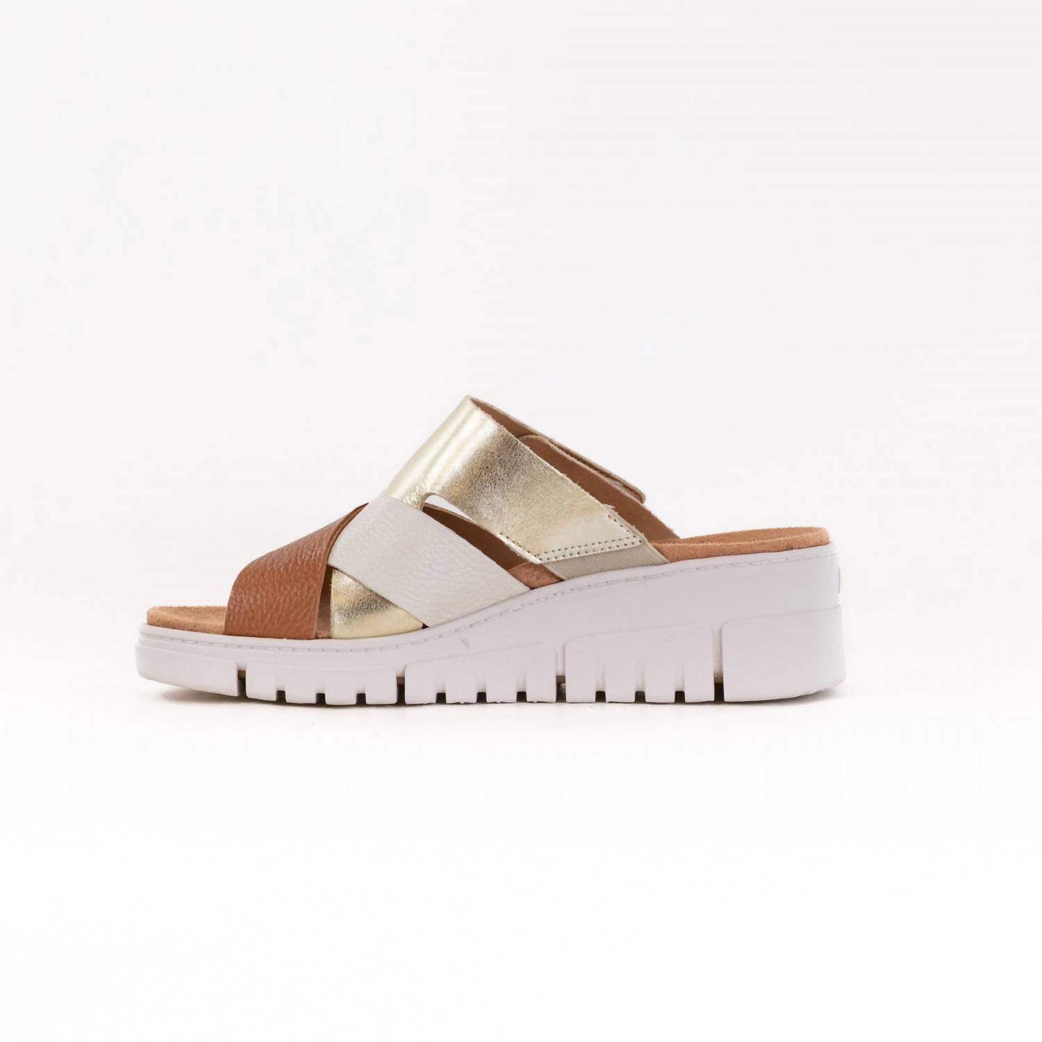 VIONIC Women's Uptown Sunset Wedge Sandal in metallic tan gold leather - women's sandal - view 5