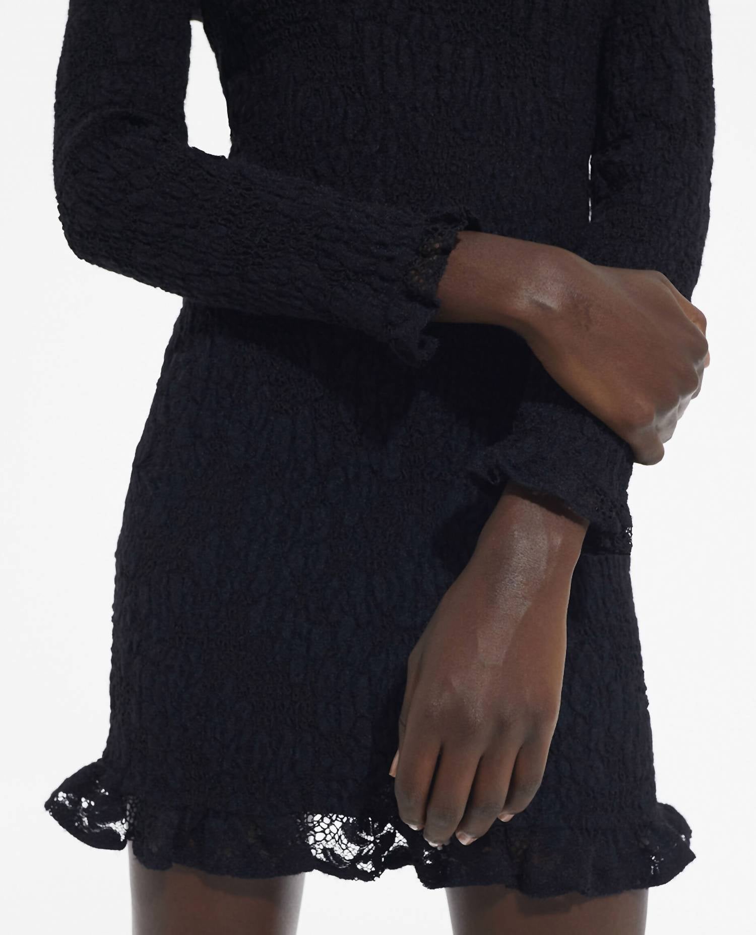 The Kooples - Lace Ruffled Long-sleeve Mini Dress