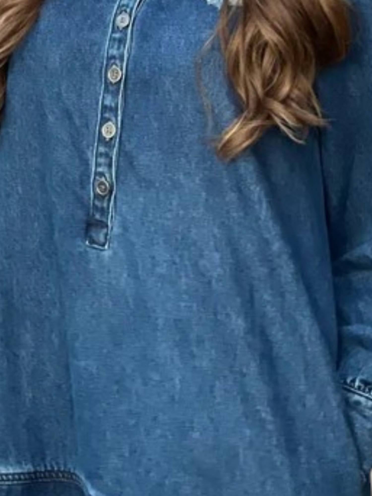 Listicle Denim Mini Dress in md blue - women's dress - detail view