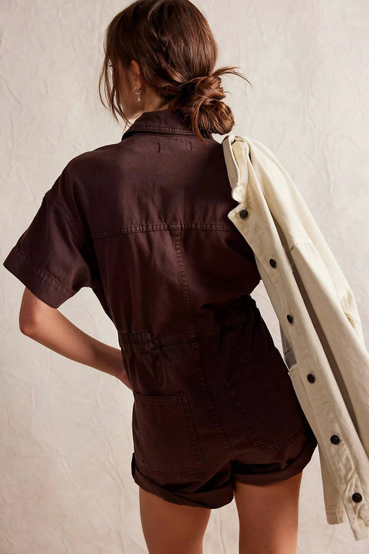 Free People - Marci Button Front Cuffed Shortall Romper