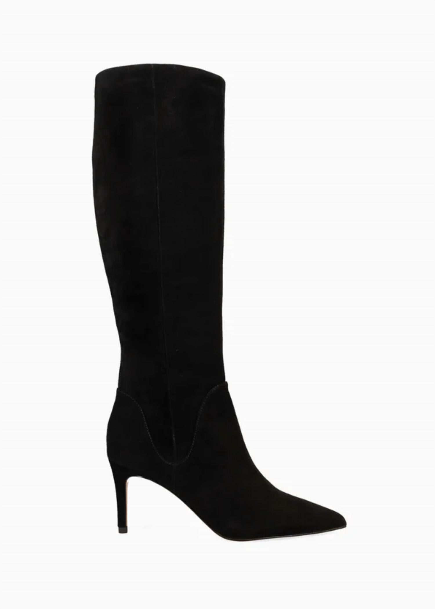 PELLE MODA Women's Lidya Heeled Tall Boots in black suede - women's shoe