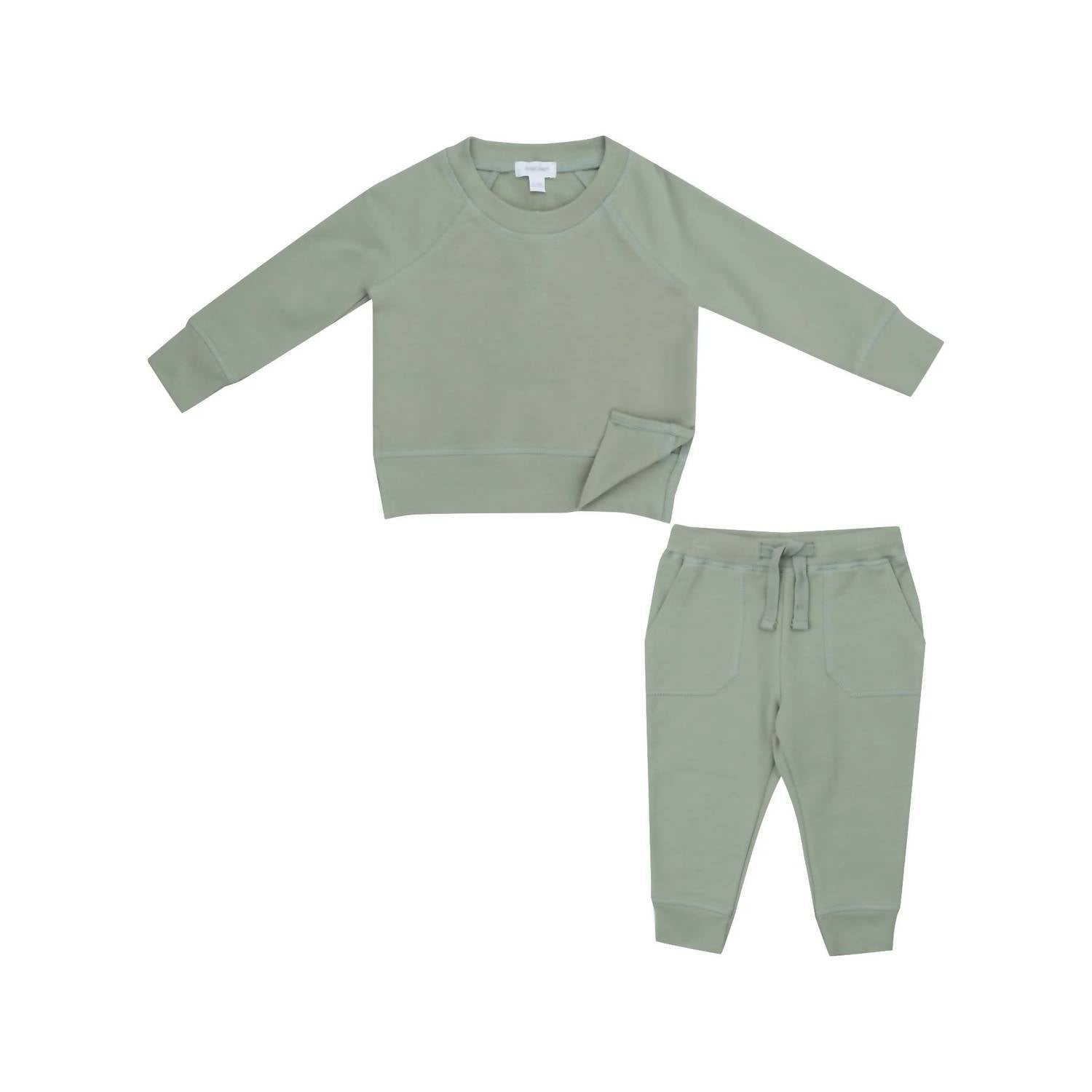 ANGEL DEAR French Terry Raglan And Jogger Set in desert sage - kids' sleepwear - detail view