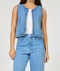 DEAR JOHN DENIM Wyatt Denim Vest in medium blue - women's jacket
