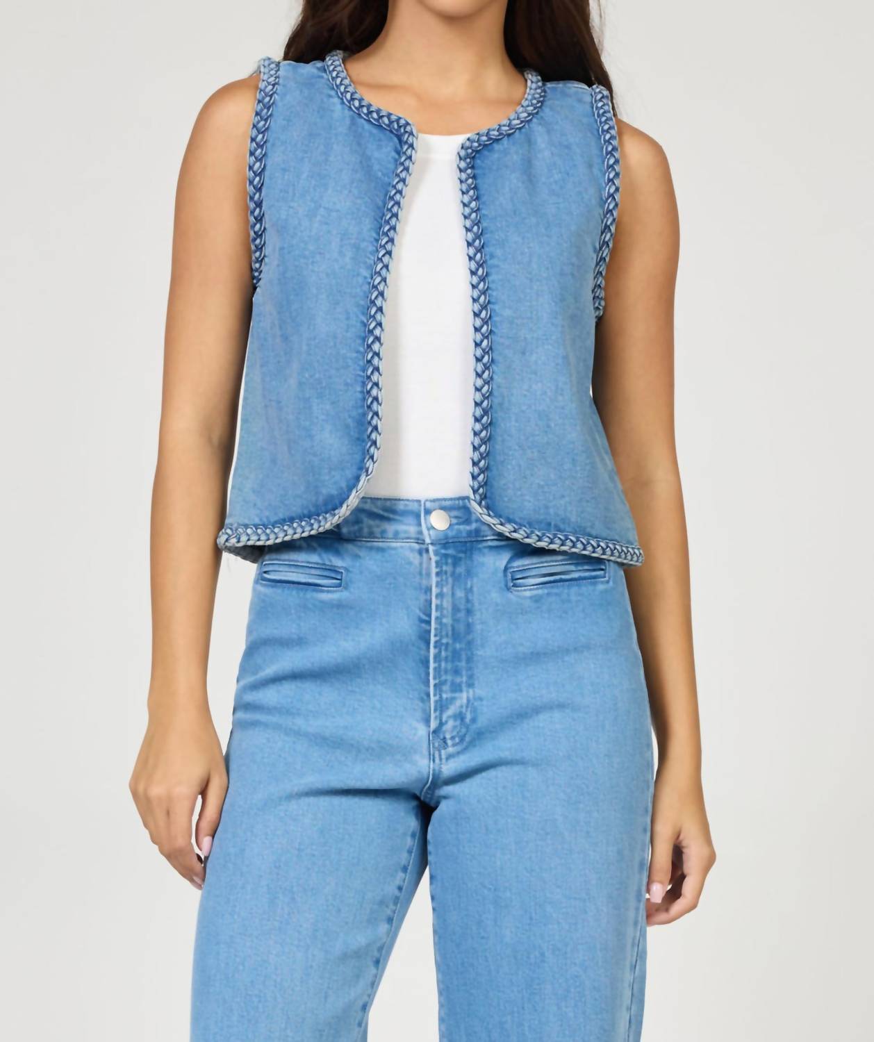 DEAR JOHN DENIM Wyatt Denim Vest in medium blue - women's jacket