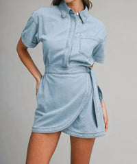Mable - Cora Denim Wrap-style Mini Dress