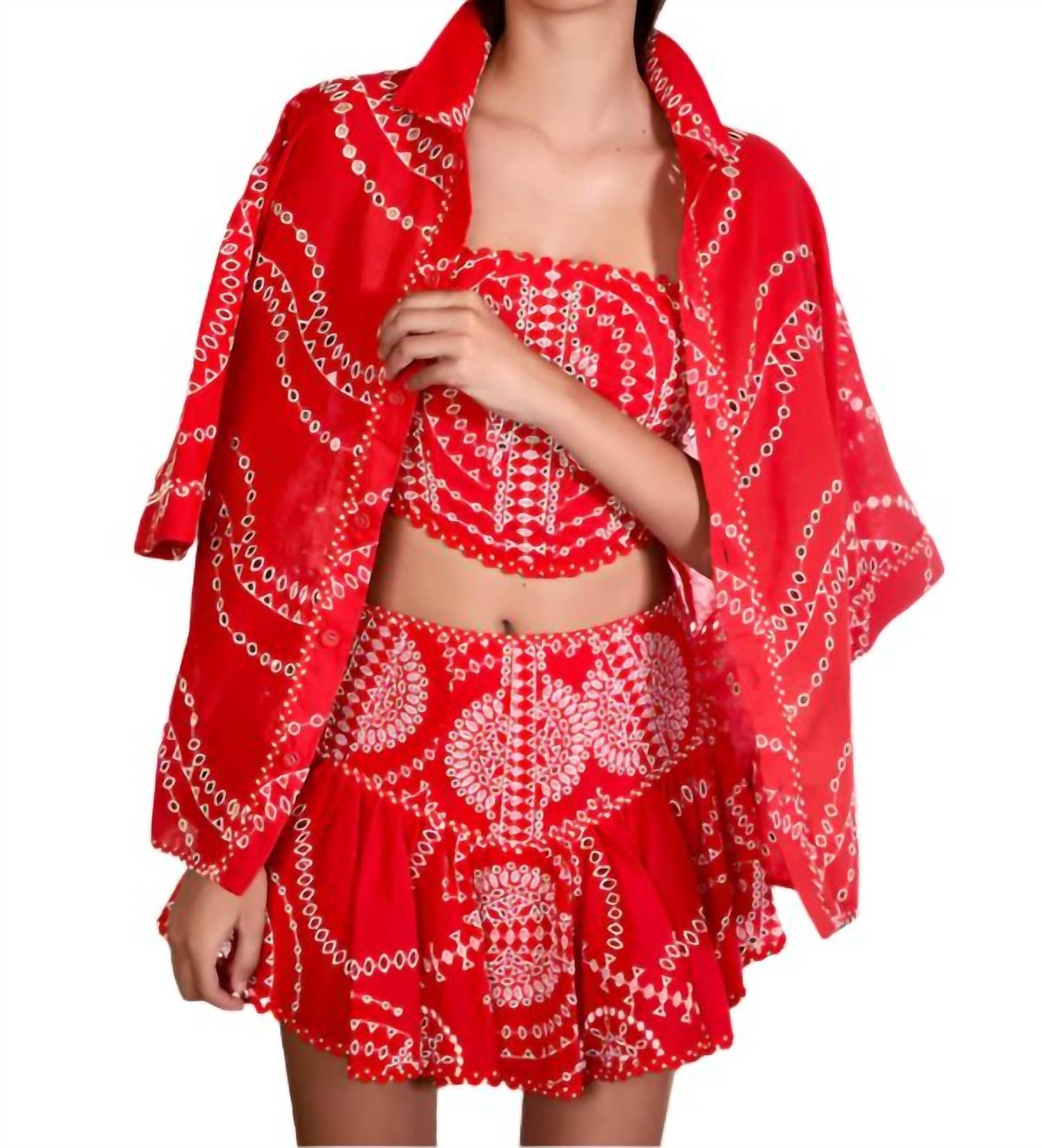 Charo Ruiz - Marli Embroidered Cotton Short Skirt