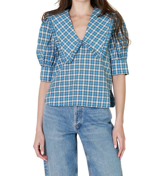 Ganni - SEERSUCKER V-NECK BLOUSE