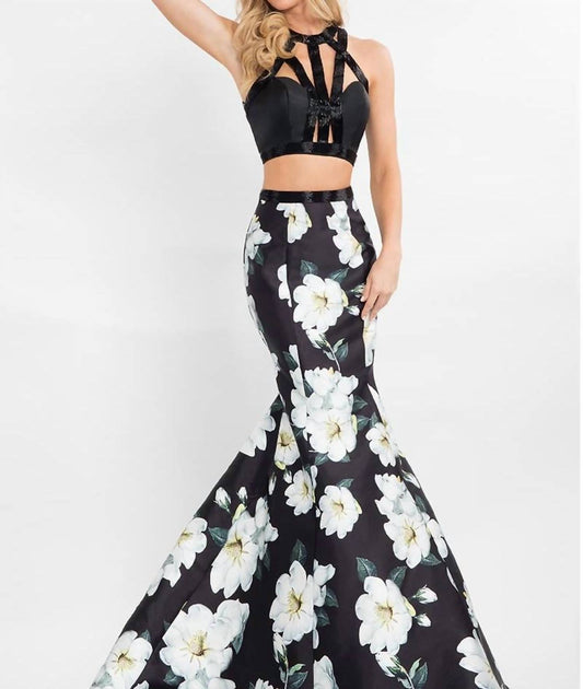 Rachel Allan - Two-piece Floral Mikado Mermaid Gown