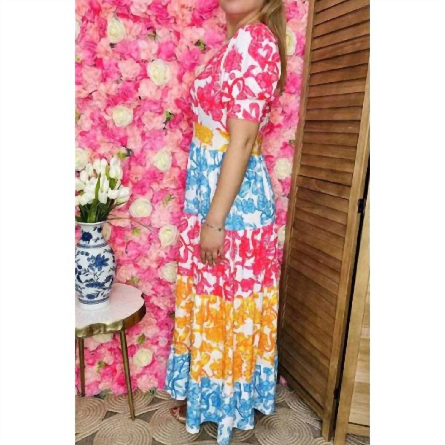 Lady Charm - Floral Color Block Maxi Dress