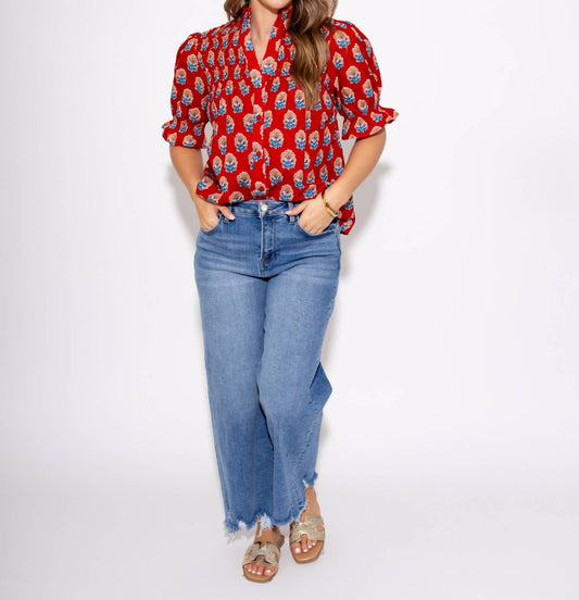 Thml - Floral Motif Ruffle Neck Top