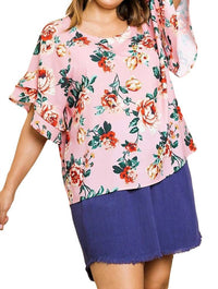 Umgee - Floral Ruffle Sleeve Blouse - Plus