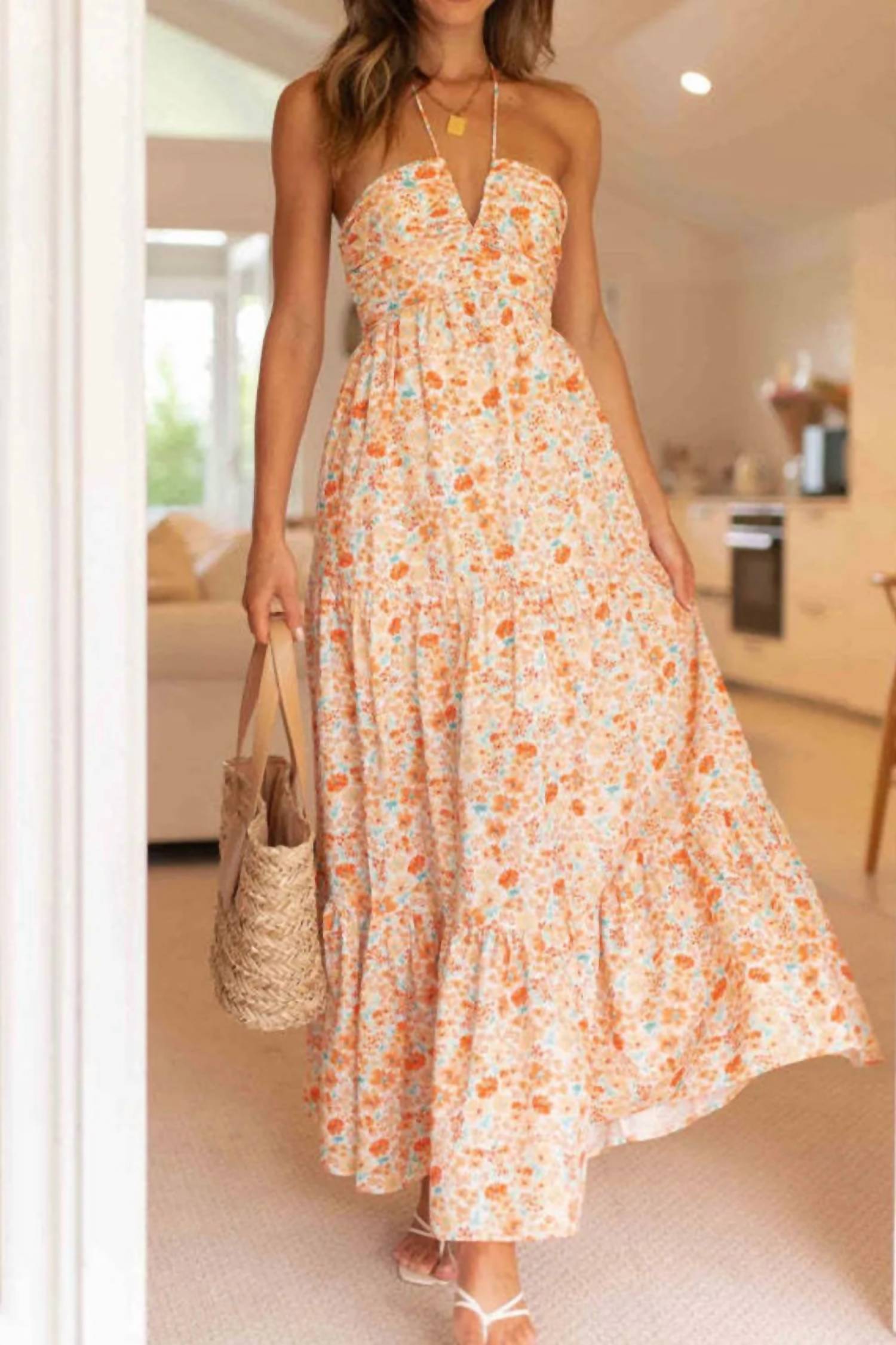 Trendsi - Tiered Halter Neck Printed Cami Dress