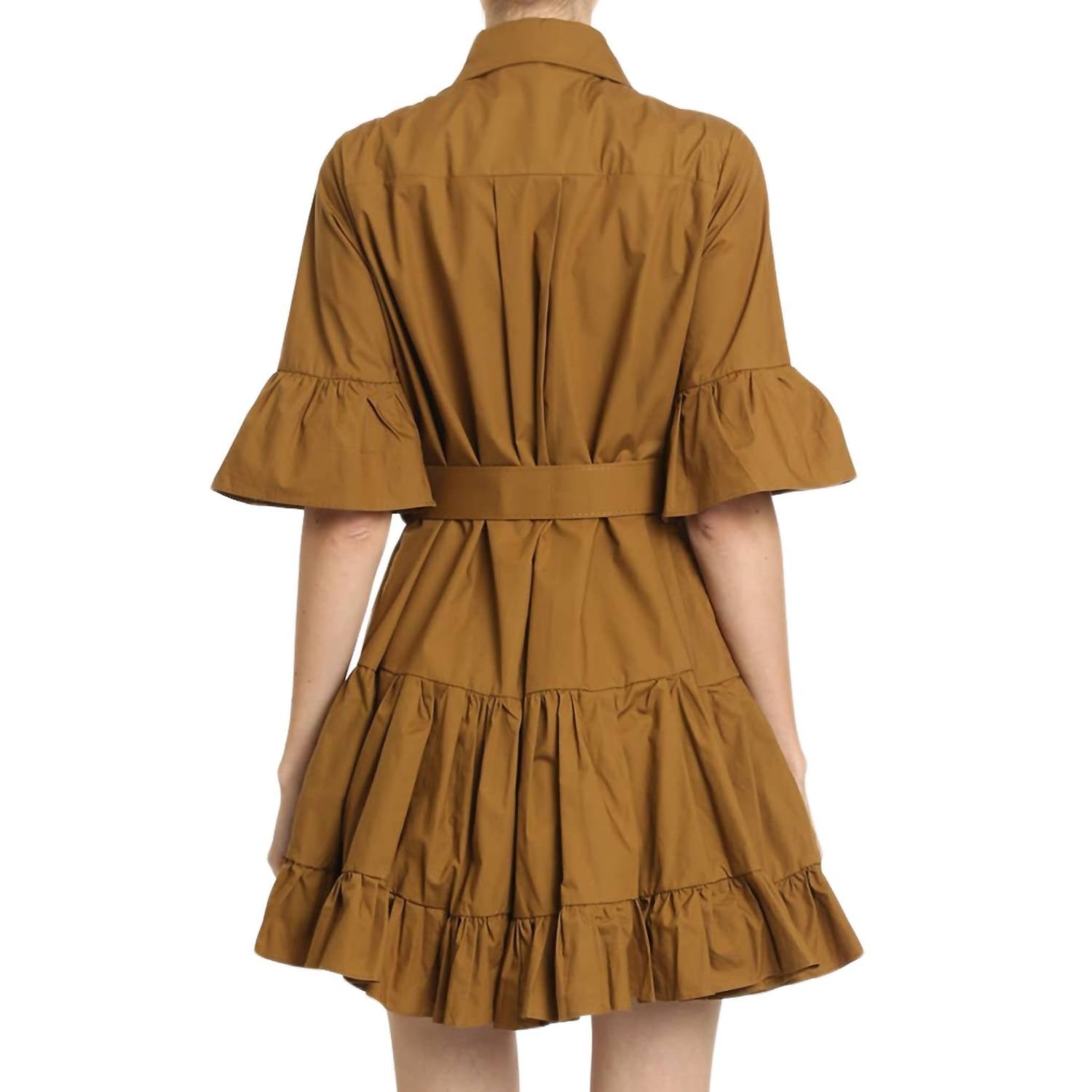 Beulahstyle - Ruffled Front Lace Detail Mini Dress With Belt