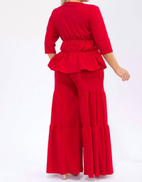 Karen T Design - Hollow Lace Up Top And Spliced Wide Leg Pants