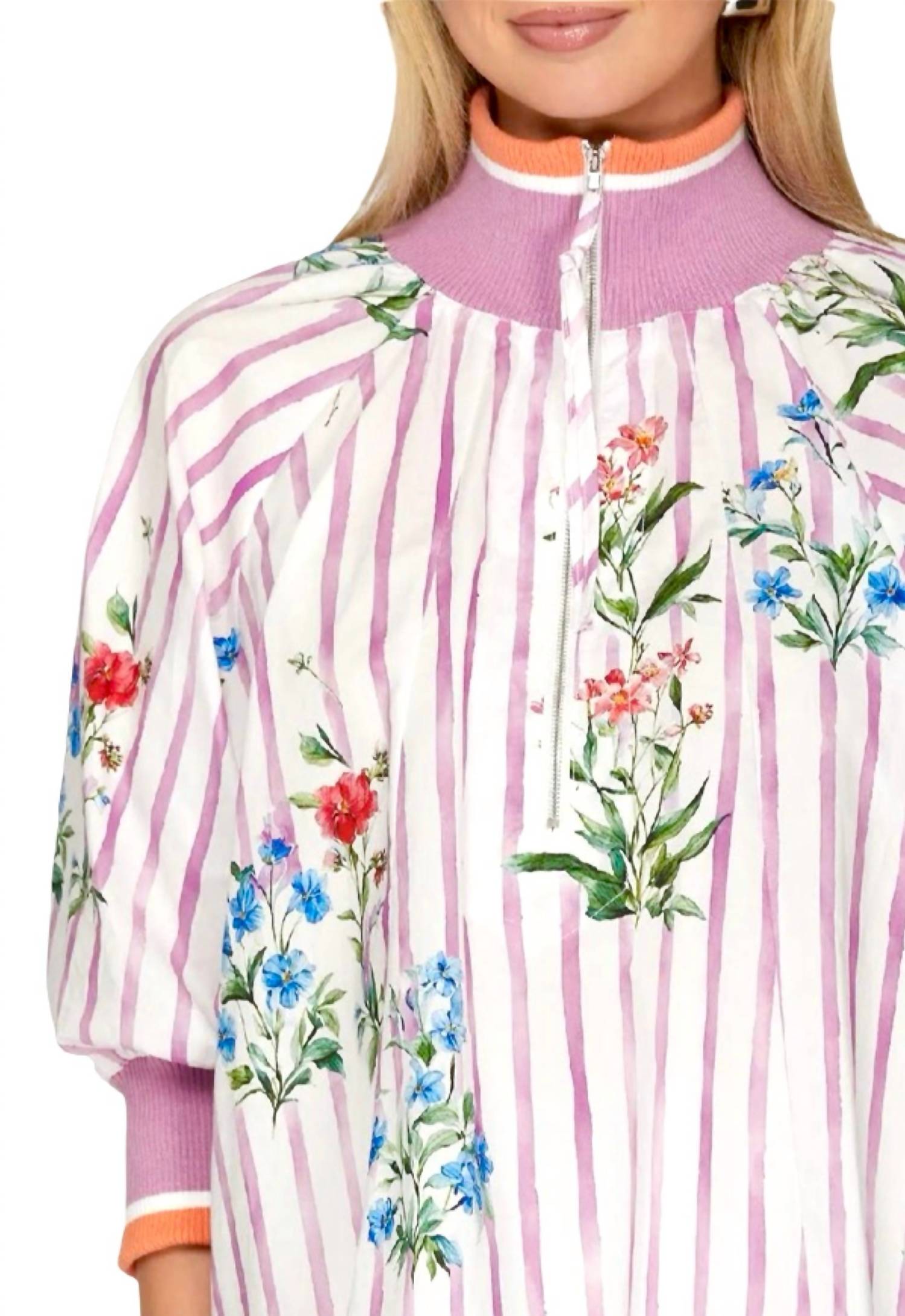 Style USA Printed Half Zip Top in violet multi - women's blouse - view 4