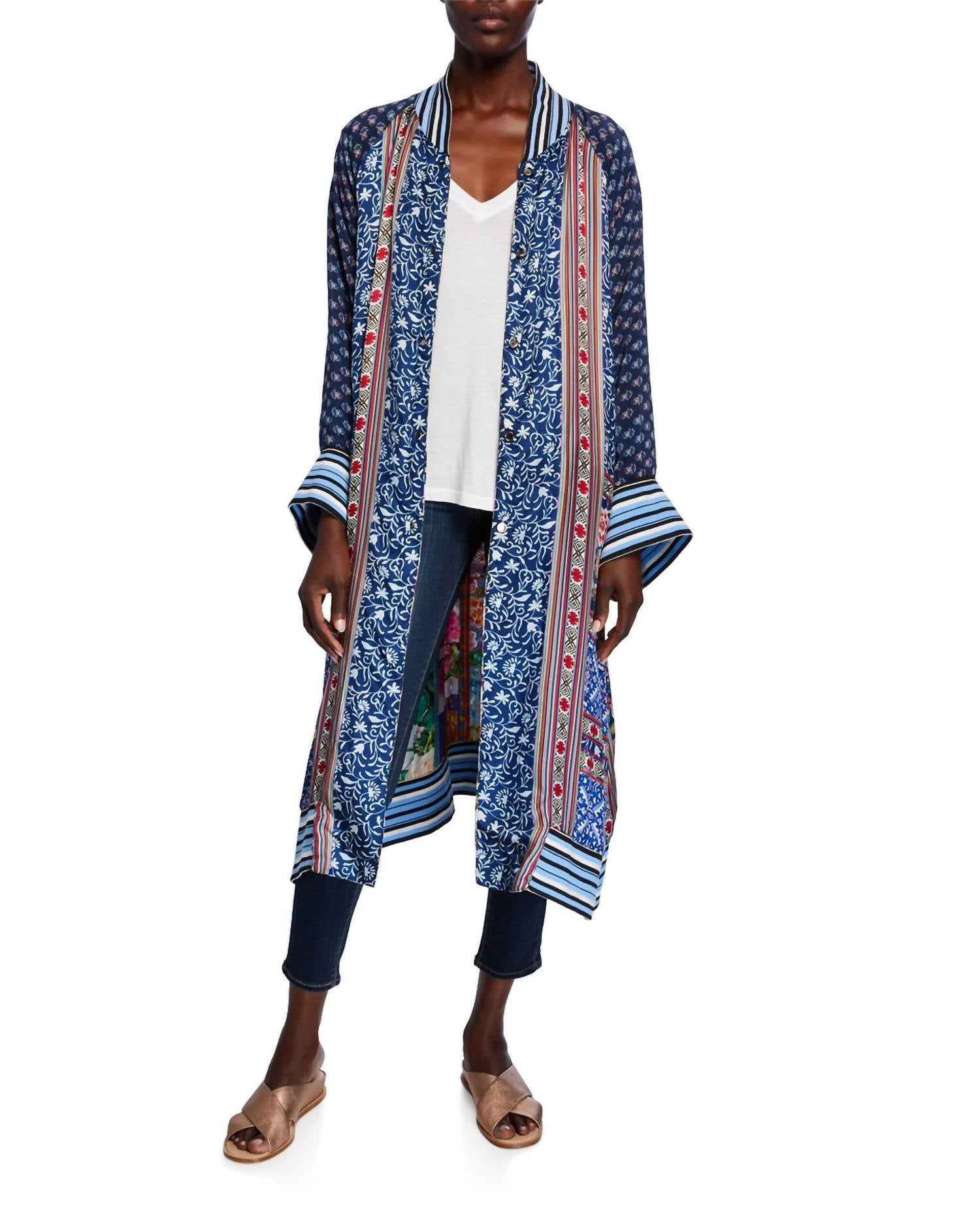 Johnny Was - REVERSIBLE LONG FIORI SILK TWILL KIMONO COAT