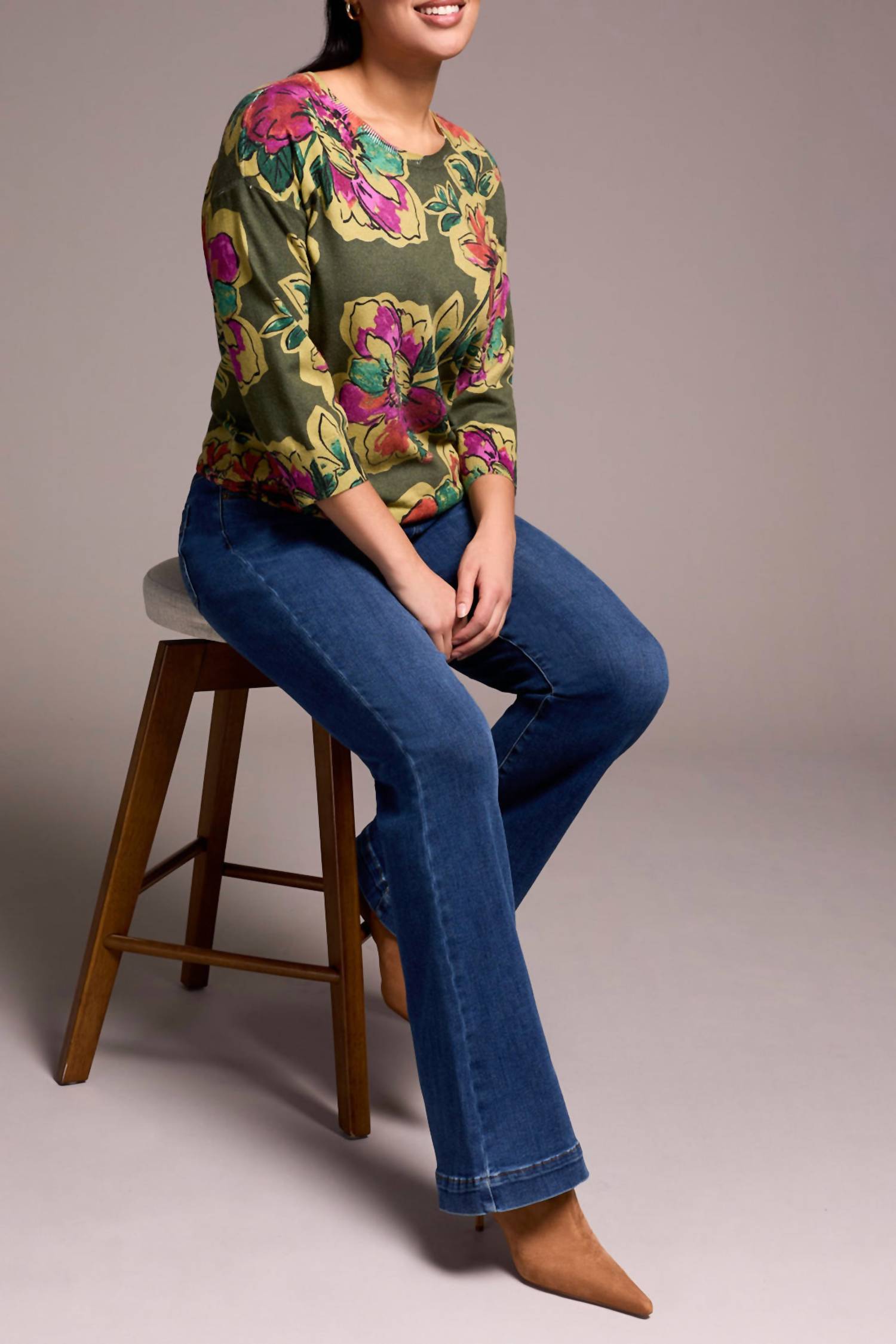 TRIBAL Boundless Audrey Pull On Flare Jeans in faded blue - women's jeans - alternate view