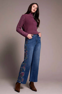 Tribal - Brooke High Rise Embroidered Wide Leg Jeans