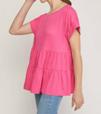 Entro - Round Neck Short Sleeve Tiered Tunic