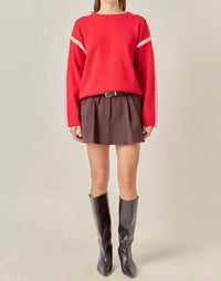 English Factory - Women's Stitch Detailed Crew Neck Knit Top