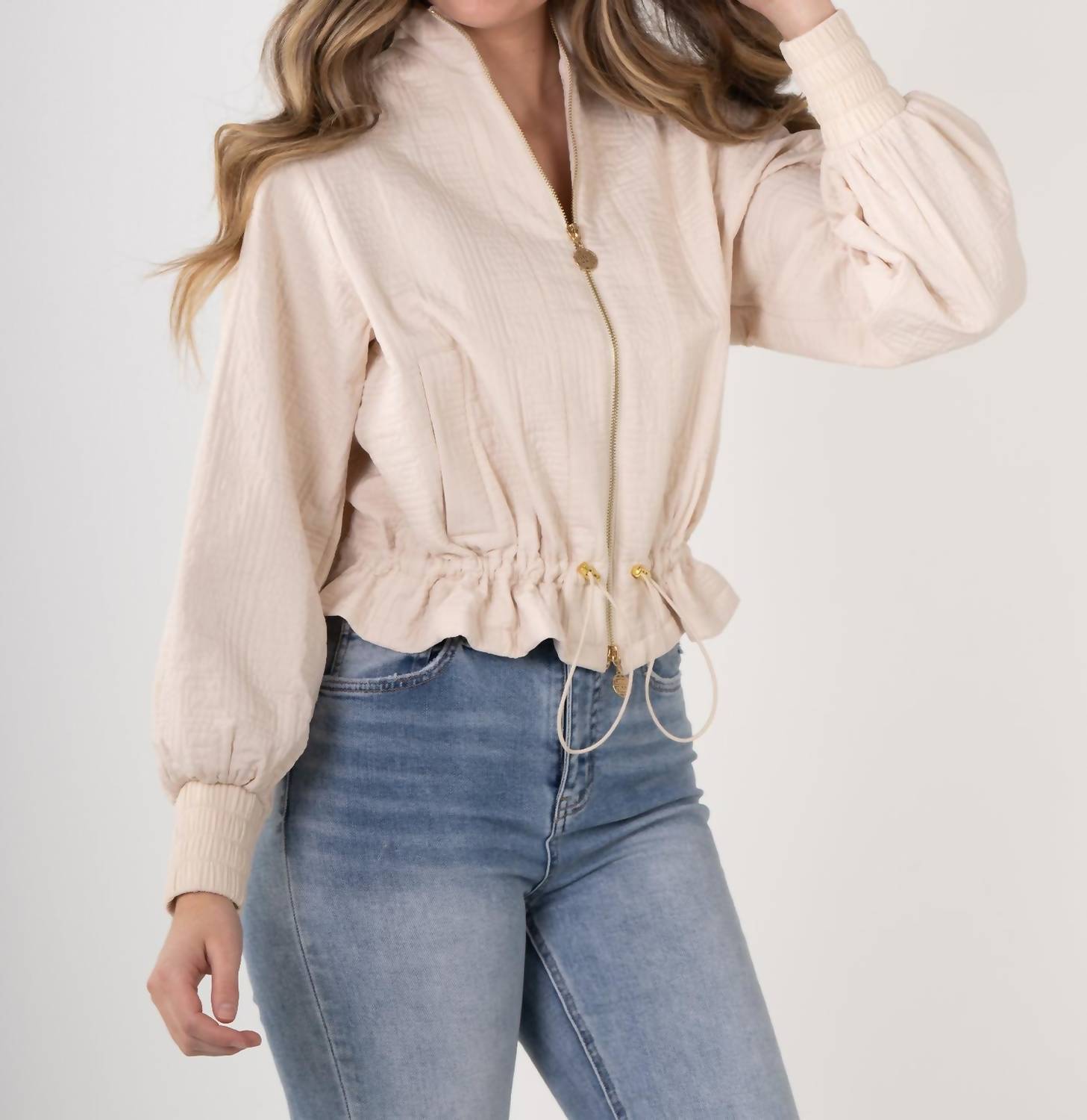 Emily McCarthy Bailey Bomber Jacket in sandshell - women's jacket - alternate view
