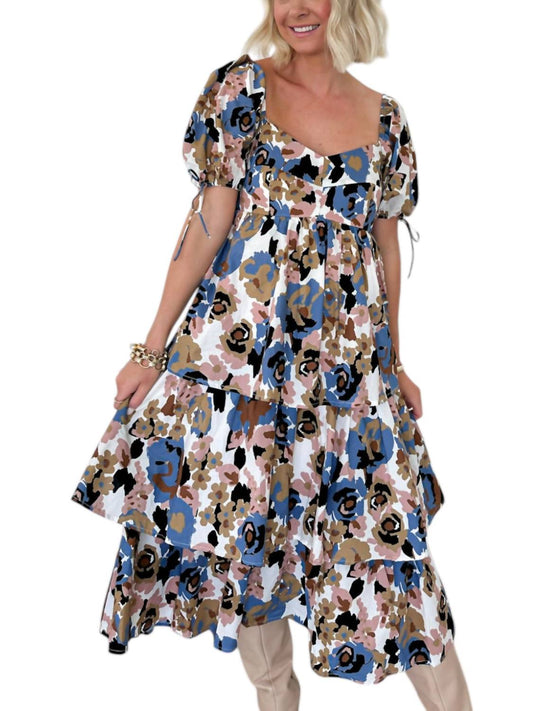 Ultramarine - Someplace Somewhere Floral Ruffle Midi Dress