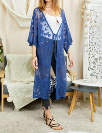 DAVI & DANI Boho Sheer Lace Duster Cardigan in denim blue - women's cardigan - view 5