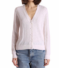 Minnie Rose - Heart Pointelle Scalloped Cardigan