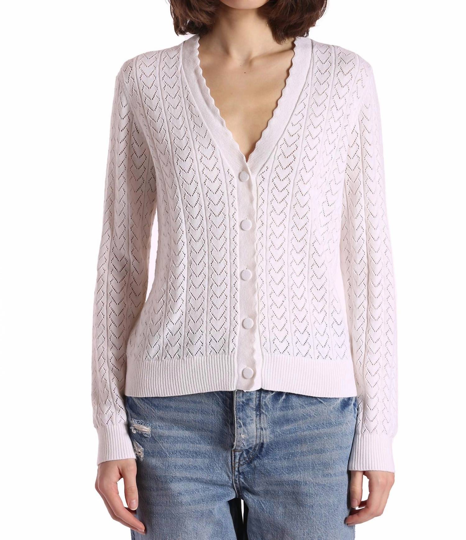 Minnie Rose - Heart Pointelle Scalloped Cardigan