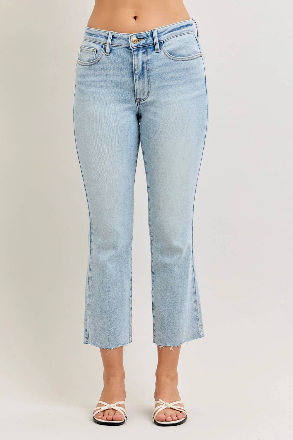 Judy Blue - Mid Rise Kick Flare With Raw Hem Jeans