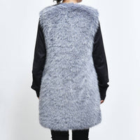 Herno Eco-fur Long Vest in blue - women's jacket - detail view