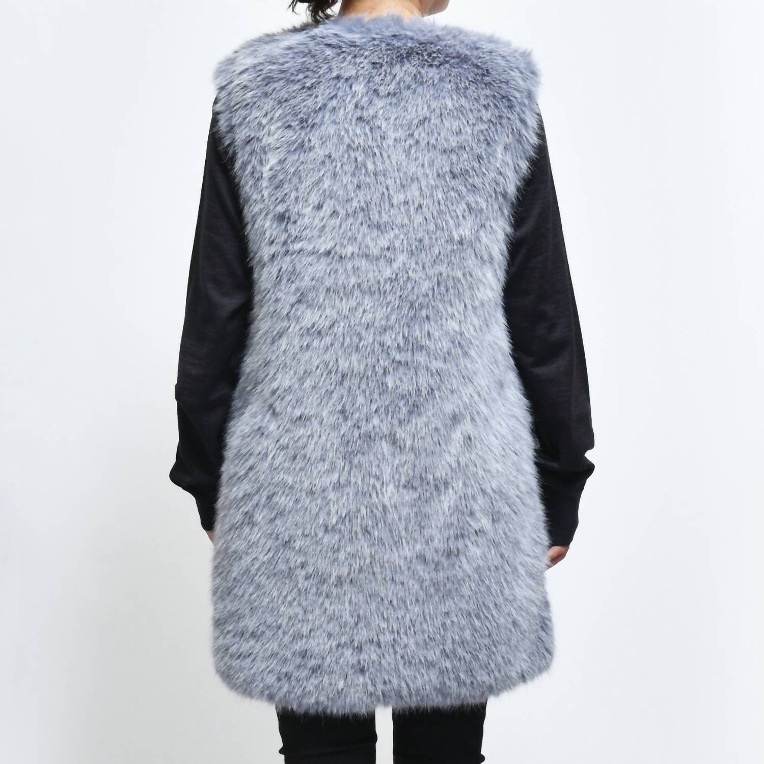 Herno Eco-fur Long Vest in blue - women's jacket - detail view