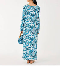 Lilly Pulitzer Long Sleeve Maxi Dress in bellevue blue lilly gulls - women's dress - detail view