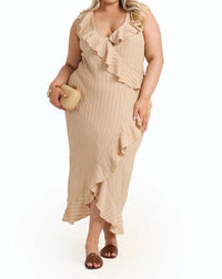 Fashion Szn Curve - Ruffle Wrap Sleeveless Midi Dress - Plus Size