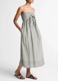 Vince - Gingham Cotton-silk Tie Smocked Dress