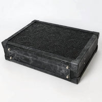 Ls Western - Hand-Tooled Floral Leather Jewelry Case with Dual Combination Locks