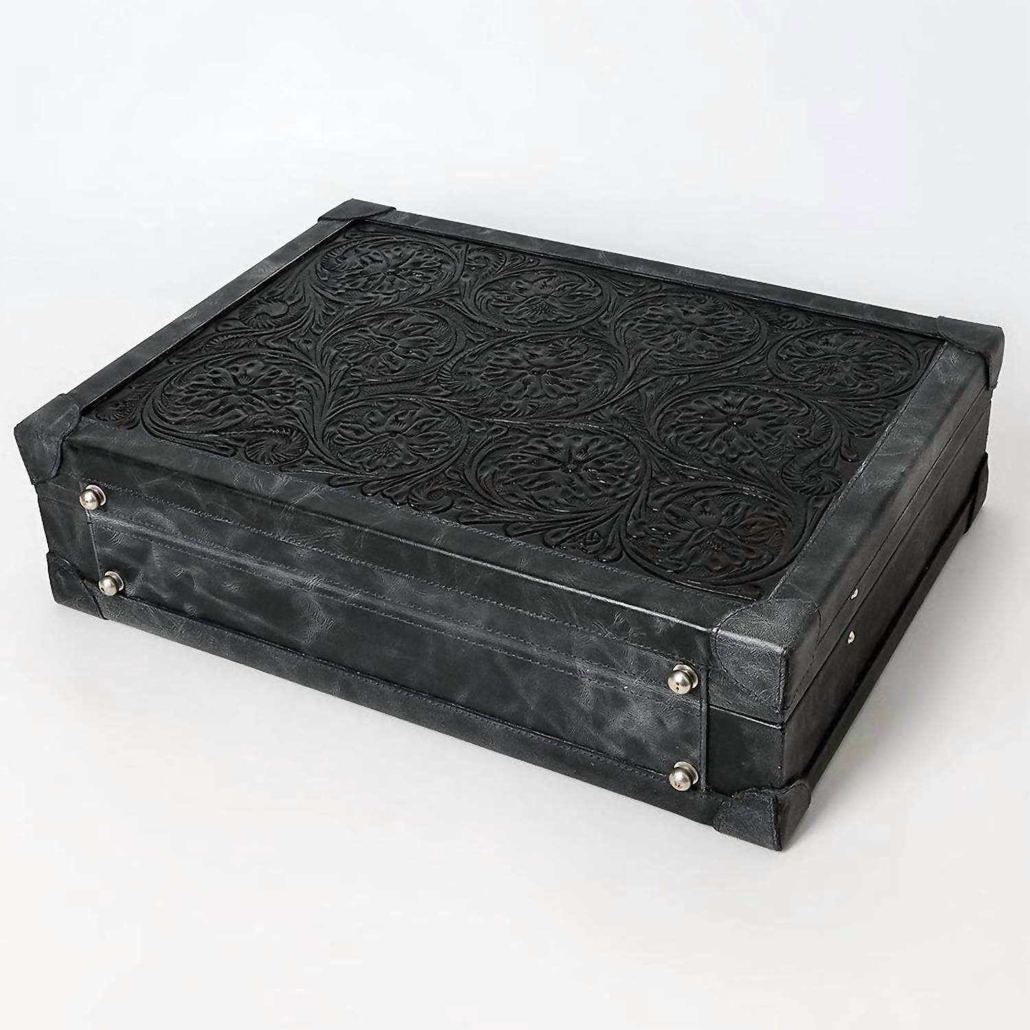 Ls Western - Hand-Tooled Floral Leather Jewelry Case with Dual Combination Locks