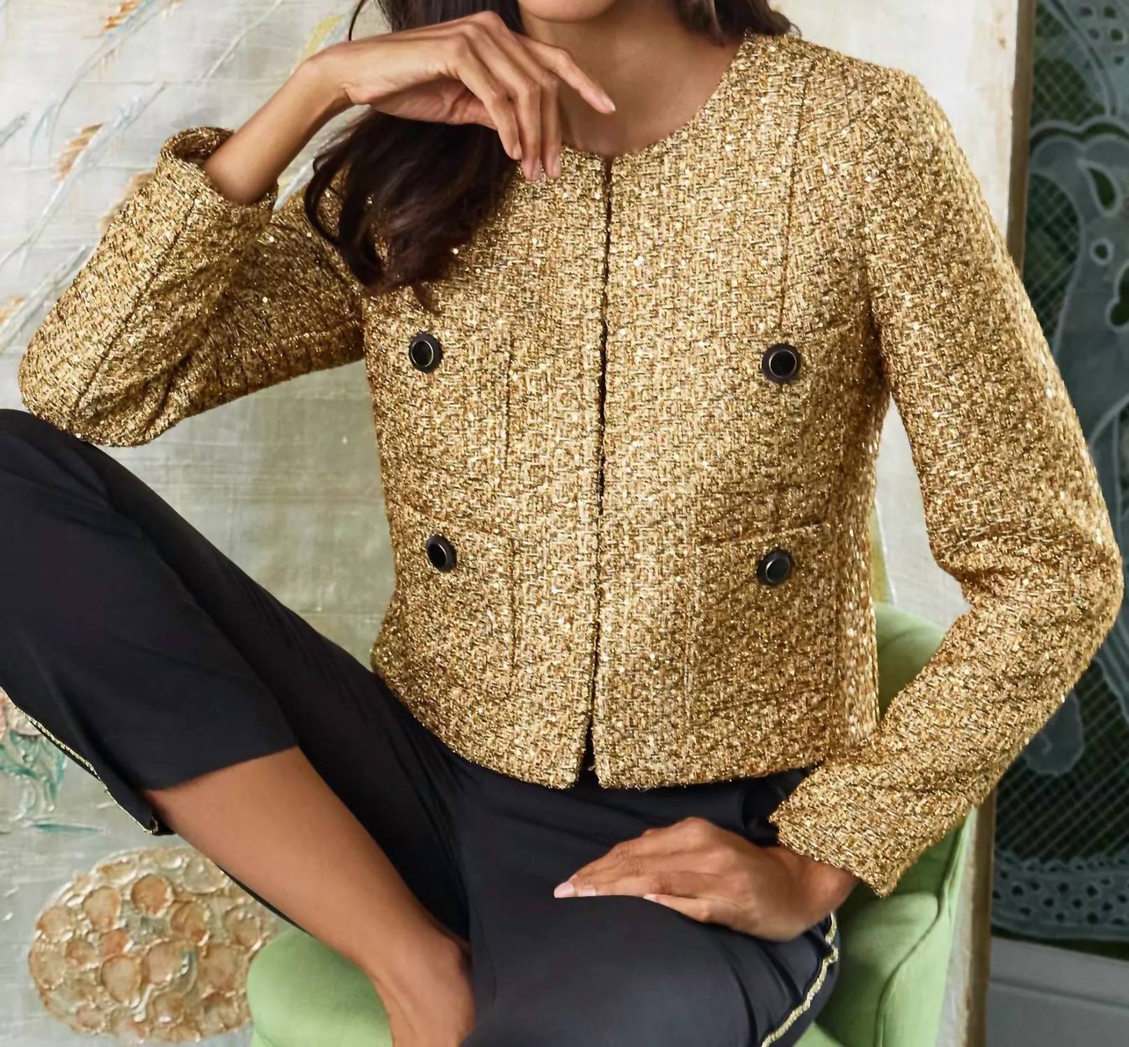 Lilly Pulitzer Rohana Jacket in gold metallic golden glow boucle - women's jacket - view 5
