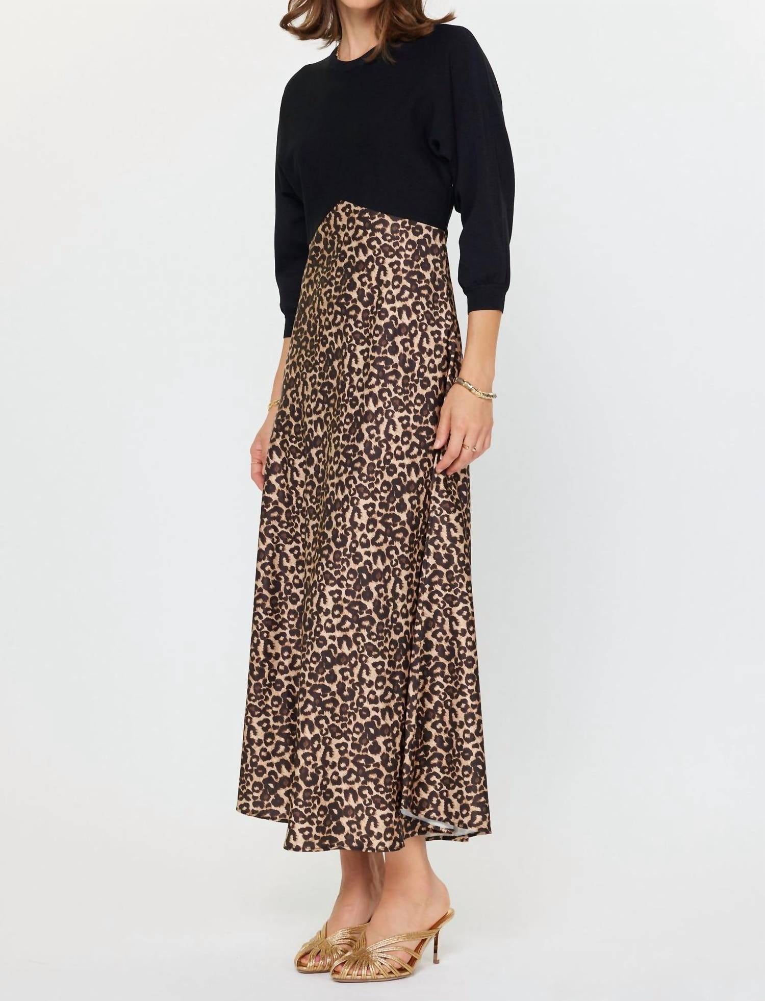 current air Sweater Mixed Media Midi Dress in black - women's dress - alternate view