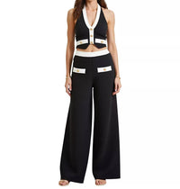 Blithe Faye Contrast Button Halter Set in black - women's sleepwear