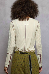 Pol - Round Neck Solid Cut Sew Knit Mix Top