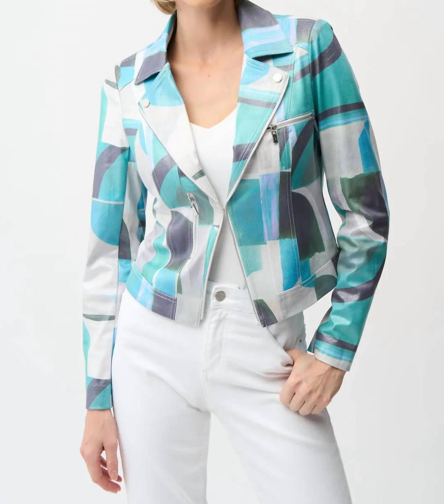 Joseph Ribkoff - Geometric Faux Suede Moto Jacket