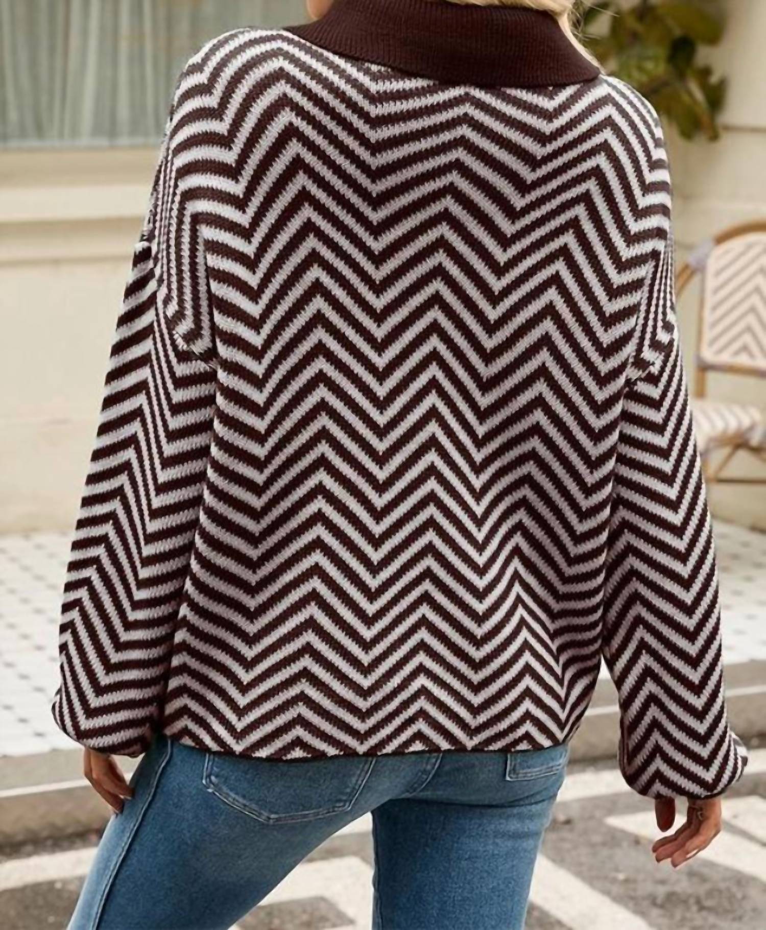 Doublju - V Patterned Button V Neck Jumper