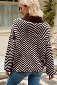 Doublju - V Patterned Button V Neck Jumper
